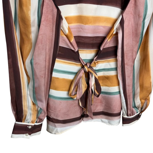 ZARA Silky Striped Pullover Blouse Peasant Sleeves Size Small Boho Chic Artsy - Picture 4 of 8